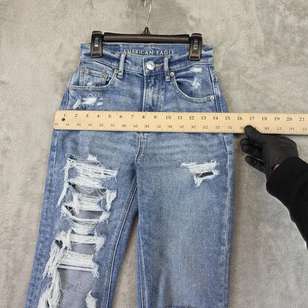 American Eagle Outfitters 90s Boyfriend Jeans Womens 000 High Rise Distressed - Picture 11 of 13